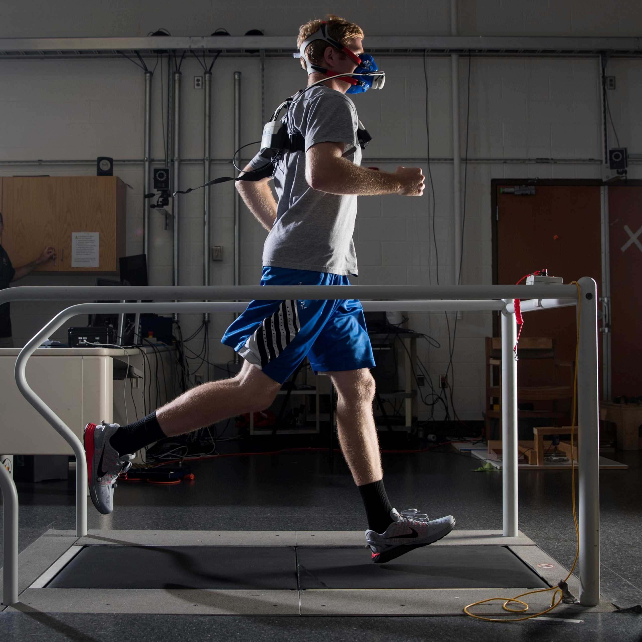 Male running on force-instrumented treadmill.