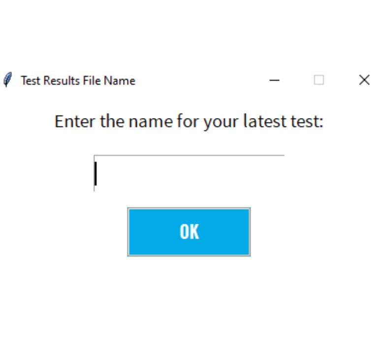 XO-SOLE Data Test A screenshot of the page of the app that prompts you to name your latest test or data collection.