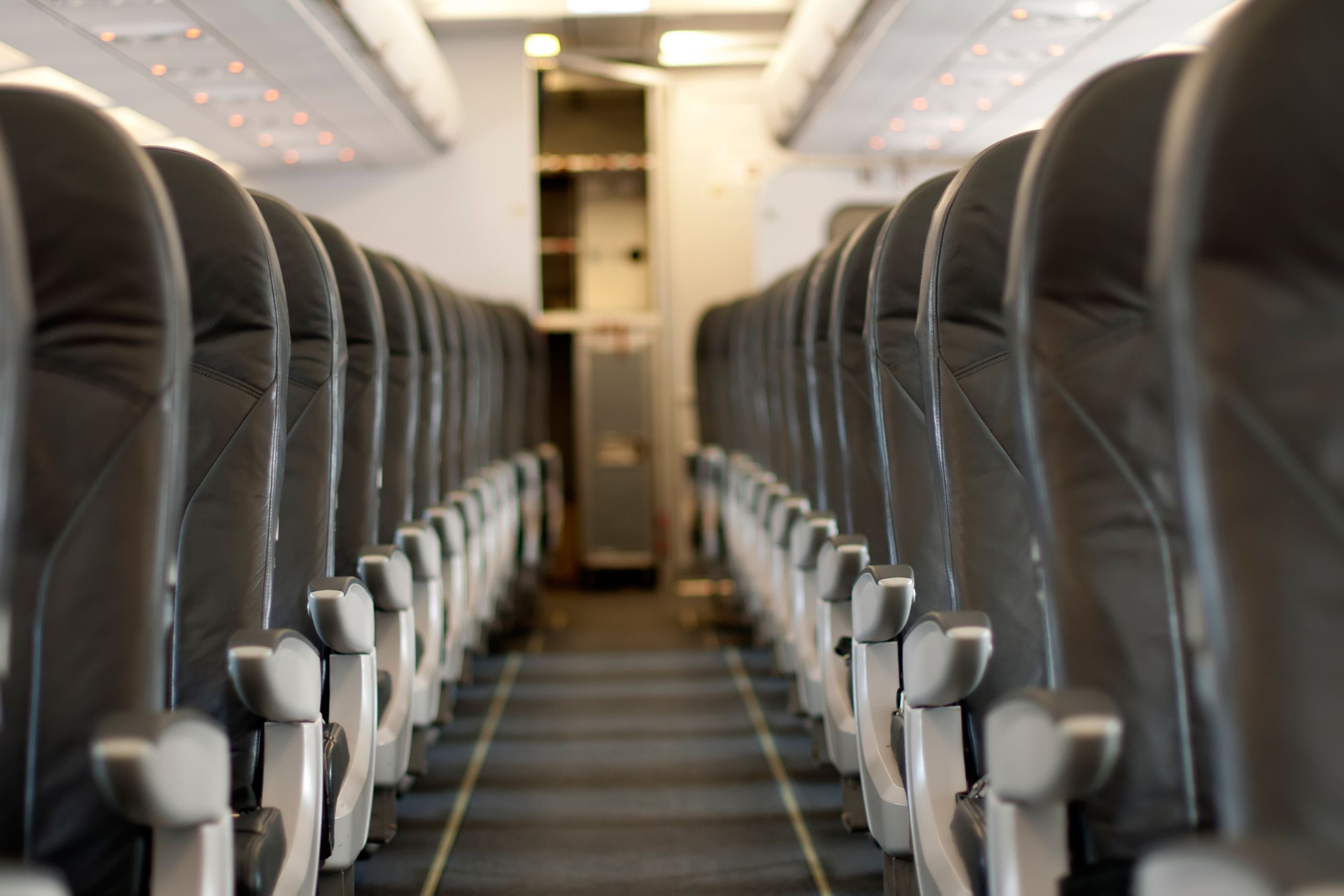 Airplane Seating Rows of seats on an airplane.