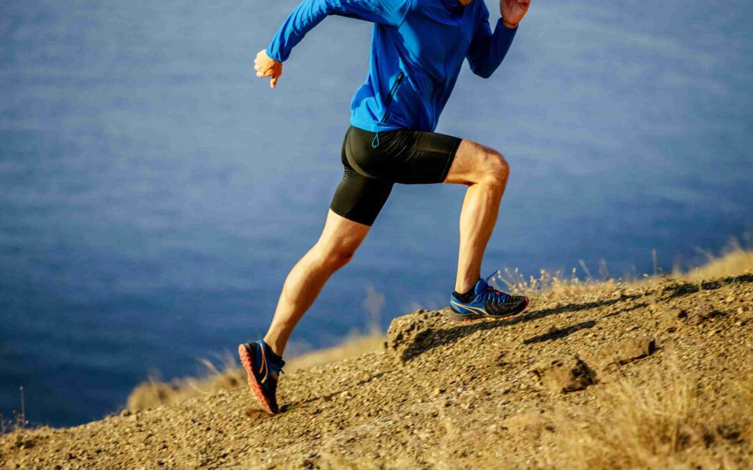 A man running up a hill.
