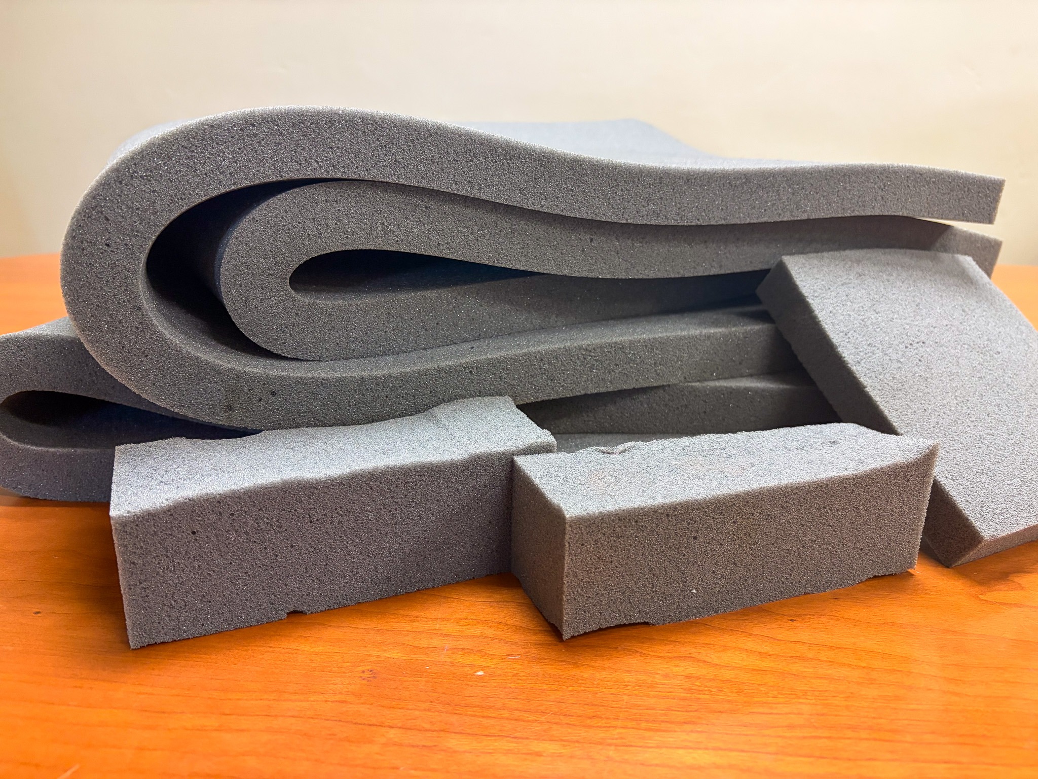 A collection of pieces of Smartfoam placed on a table.