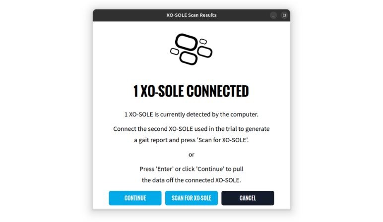 Screenshot of the page prompting the user to connect the second insole for data collection.